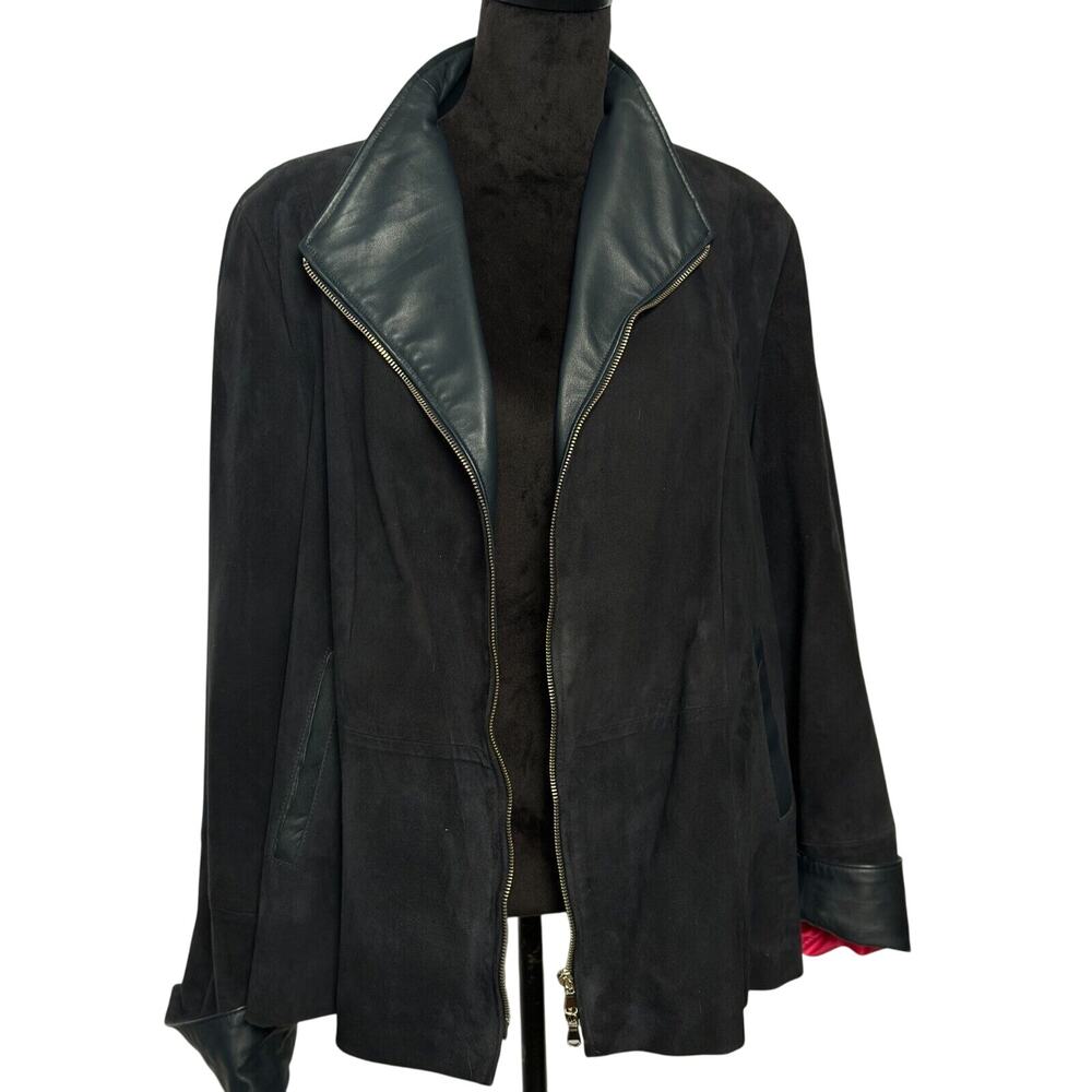 Vintage Italian Suede Jacket Women’s 49 Navy Blue ADAM Made in Italy, Retro Moto